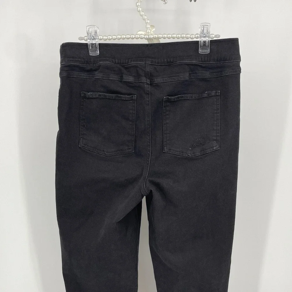 Spanx Black Distressed Skinny Jeans Pull On High Waist Frayed Hem Womens XL TG‎